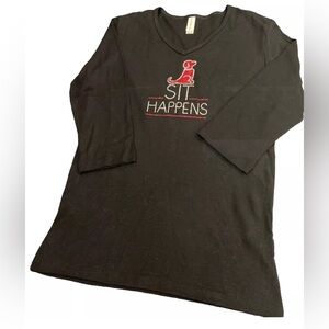 Bling Dog Lover RHINESTONE “Sit Happens” Black TEE SHIRT Women’s Medium Made USA